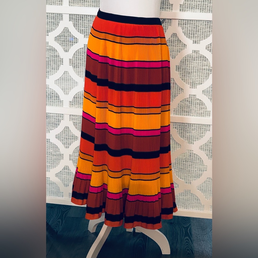 Vibrant Colorful Striped Midi Maxi Skirt J. Crew Sz 10P  Fall Accordion Pleated - Picture 4 of 13